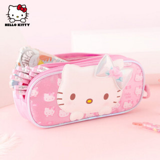 Hello Kitty凯蒂猫小学生笔袋大容量双层文具袋收纳袋轻盈耐用粉色立体蝴蝶结 KT36048-2