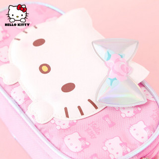 Hello Kitty凯蒂猫小学生笔袋大容量双层文具袋收纳袋轻盈耐用粉色立体蝴蝶结 KT36048-2