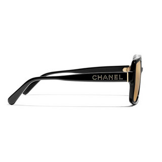 CHANEL香奈儿女太阳眼镜黑色方形镜框18K金镜面款