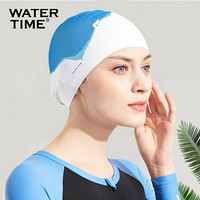 WATERTIME/蛙咚 防水护耳硅胶抗氯泳帽女专业长发时尚大号不勒头ins印花游泳帽 冰川北极熊-White