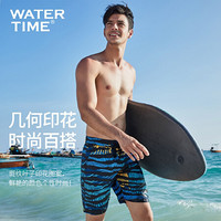 WATERTIME/蛙咚 沙滩裤男花裤衩可下水速干五分宽松沙滩海边度假冲浪游泳短裤 2208 斑纹叶子/黑色 XL