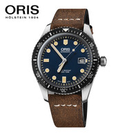 豪利时(ORIS)瑞士手表 潜水系列65年复刻版潜水腕表 42mm皮带男士自动机械男表 蓝盘皮带73377204055LS