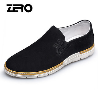 零度(ZERO)男士商务休闲头层牛皮柔软舒适懒人透气低帮套脚鞋子  R91028 黑色 40码