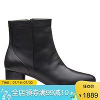 Clarks其乐女靴方头粗跟短靴侧拉链26136983 Black Leather 10M