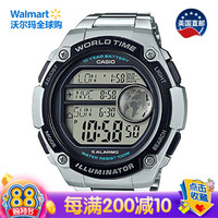 美国直邮 卡西欧 Casio 男士手表 世界时间男表 银色表链 黑色