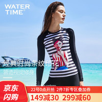 WATERTIME/蛙咚 潜水服女士长袖防晒游泳衣分体韩国水母衣浮潜服分体速干套装 少女印花两件套 M