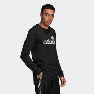 Adidas阿迪达斯男士三叶草运动长袖上衣圆领套头衫打底衫FM3391 Black L