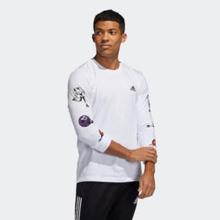 Adidas阿迪达斯男士条纹T恤罗纹圆领运动休闲长袖打底衫FJ4580 White L
