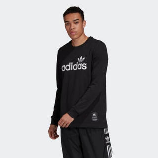 Adidas阿迪达斯男士三叶草运动长袖上衣圆领套头衫打底衫FM3391 Black L