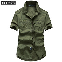 吉普JEEP 短袖衬衫男夏季男装男士大码休闲半袖薄款纯色衬衣上衣 RSC0244 军绿 M