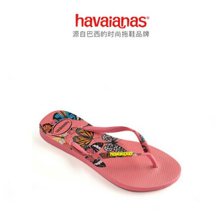 Havaianas哈唯纳Slim Sensations 2020(哈瓦那)花卉印花人字拖潮拖鞋V 7600-珊瑚红/花卉 适合 35-36码