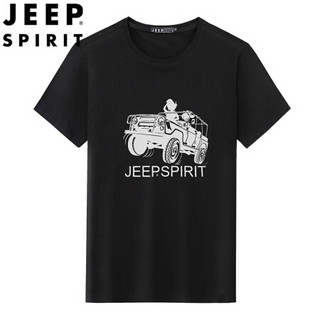 吉普 JEEP 男装T恤男短袖2020夏季圆领休闲男士t恤上衣 QM6066 黑色 2XL