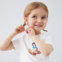 安奈儿童装女童T恤2020夏季白雪公主印花宝宝纯棉上衣短袖薄米白100