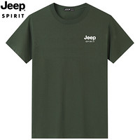 吉普JEEP T恤男短袖休闲圆领印花百搭2020春夏中青年打底小衫上衣男装 JHL279010 军绿色 XL