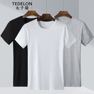 太子龙(TEDELON) T恤男 夏季短袖圆领纯色棉质打底衫男士修身休闲T恤上衣三件套 T02203黑+白+灰L