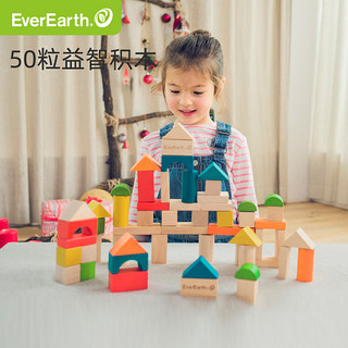 everearth儿童木头拼装积木 宝宝益智启蒙玩具 男孩女孩 积木玩具