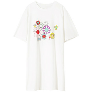 索菲丝尔白色短袖印花t恤女长款2020夏季新款韩版宽松大码连衣裙