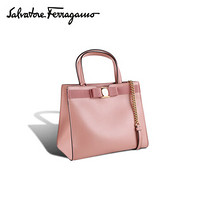 菲拉格慕（Salvatore Ferragamo）女士深粉红色牛剖层革/织物购物袋 0737140