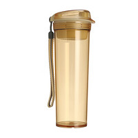 特百惠 晶彩MAX塑料杯 大容量运动密封防漏茶水分离水杯子带拎绳滤格  奶茶棕600ML