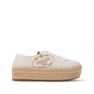 普拉达prada 女士山羊皮革白色松糕鞋平底鞋1e990lf040-034-f0009 39