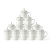 亿嘉 茶杯陶瓷盖杯12只装带盖开会杯子商务会议办公水杯套装 荷花