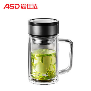 爱仕达ASD 茶水分离泡茶杯 办公杯 带把盖过滤 大容量 创意男女 玻璃杯喝水杯子RWB36B5WG