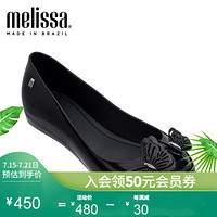 melissa梅丽莎2020春夏新品中童蝴蝶结淑女通勤单鞋 黑色/银色 内长21.5cm