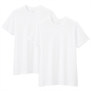 无印良品 MUJI 男式 无侧缝天竺编织 圆领短袖T恤 2件装 白色  L