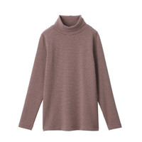 無印良品 MUJI 無印良品 女式 弹力罗纹编织 条纹高领T恤 深紫红色X横条 XS