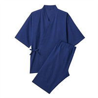 无印良品 MUJI 男式 阿波正蓝染 和服式夏季短装 纯棉 海军蓝X图案 ONE SIZE
