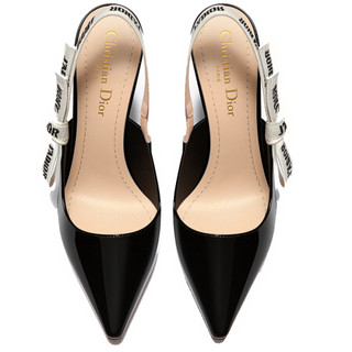 迪奥(Dior) 女鞋J'ADIOR黑色漆皮小牛皮和饰带露跟高跟鞋 鞋跟10厘米 40