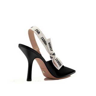 迪奥(Dior) 女鞋J'ADIOR黑色漆皮小牛皮和饰带露跟高跟鞋 鞋跟10厘米 40