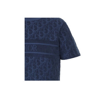 Dior迪奥男装徽标斜纹图案超大T恤罗纹饰面舒适透气时尚潮流百搭 蓝色 XS