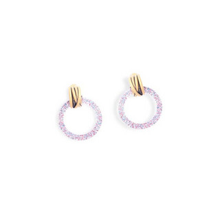BALENCIAGA巴黎世家女饰品耳环粉色闪光树脂和复古金色配件环状造型