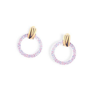 BALENCIAGA巴黎世家女饰品耳环粉色闪光树脂和复古金色配件环状造型