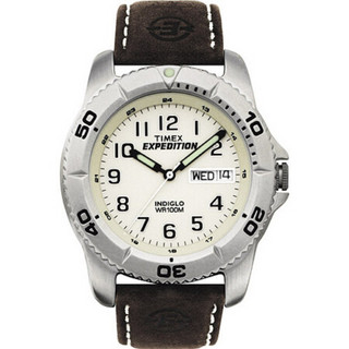 美国直邮 TIMEX 男士远征传统手表，深棕色皮革皮带