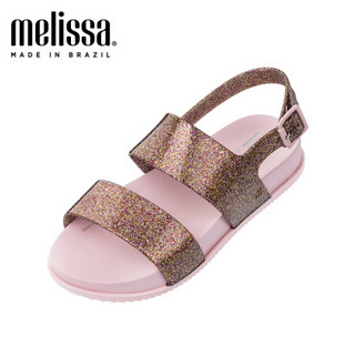 Melissa梅丽莎春夏Cosmic Sandal宽带平底撞色女中童凉鞋32502 粉色/闪粉色 内长17.5cm