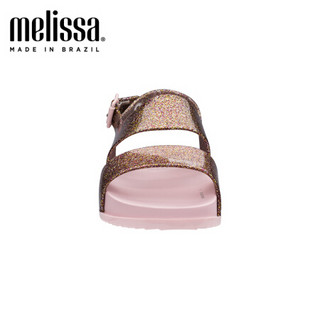 Melissa梅丽莎春夏Cosmic Sandal宽带平底撞色女中童凉鞋32502 粉色/闪粉色 内长17.5cm