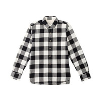 【网络限定】無印良品 MUJI 無印良品  男式 新疆棉法兰绒人字纹 纽扣领衬衫 纯棉衬衫 休闲衬衫 黑色X格子 S