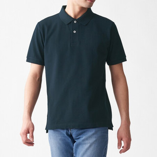 無印良品 MUJI 無印良品  男式 新疆棉珠地网眼编织 短袖POLO衫 黑色 M