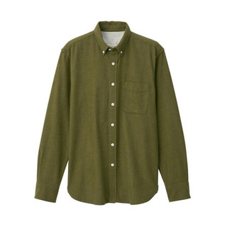 無印良品 MUJI 無印良品  男式 新疆棉 法兰绒 纽扣领衬衫 纯棉衬衫 休闲衬衫 卡其绿 M