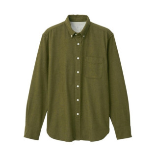 無印良品 MUJI 無印良品  男式 新疆棉 法兰绒 纽扣领衬衫 纯棉衬衫 休闲衬衫 卡其绿 M
