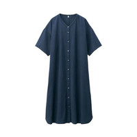無印良品 MUJI 無印良品 女式 印度手织布 衬衫连衣裙 海军蓝 M-L