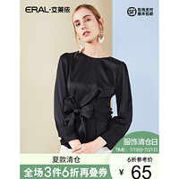 【清仓价】ERAL/艾莱依2020春季新款时尚修身显瘦蝴蝶结系带雪纺衫衬衫女潮 黑色 160/84A/M