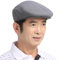 安振毅 夏天老人帽子男士春秋中老年人帽护耳帽加绒冬帽鸭舌帽前进帽爸爸帽老头帽 蓝灰色格子透气春夏款 56码