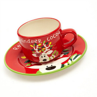 爱屋格林（Evergreen）咖啡杯 圣诞麋鹿精装手绘陶瓷3D立体浮雕果盘礼盒P3273236