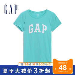 Gap女装纯棉舒适圆领短袖亲肤T恤夏季397749 简约LOGO基础款上衣