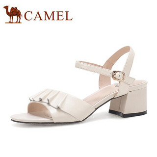 骆驼（CAMEL） 女鞋 优雅通勤羊皮小花瓣粗跟车缝线凉鞋 A020076187 米白 38