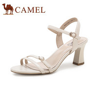 骆驼（CAMEL） 女鞋 优雅靓丽双字带高跟一字带扣带凉鞋 A02717611 米色 37