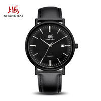 上海(SHANGHAI)手表 跃时系列单历皮带石英腕表男表 DR0170-5黑